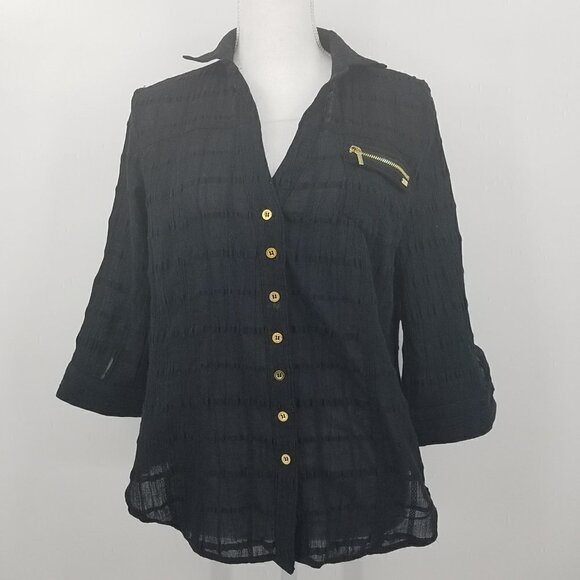 Bebe Black Semi-Sheer Button Front Blouse - Picture 1 of 6